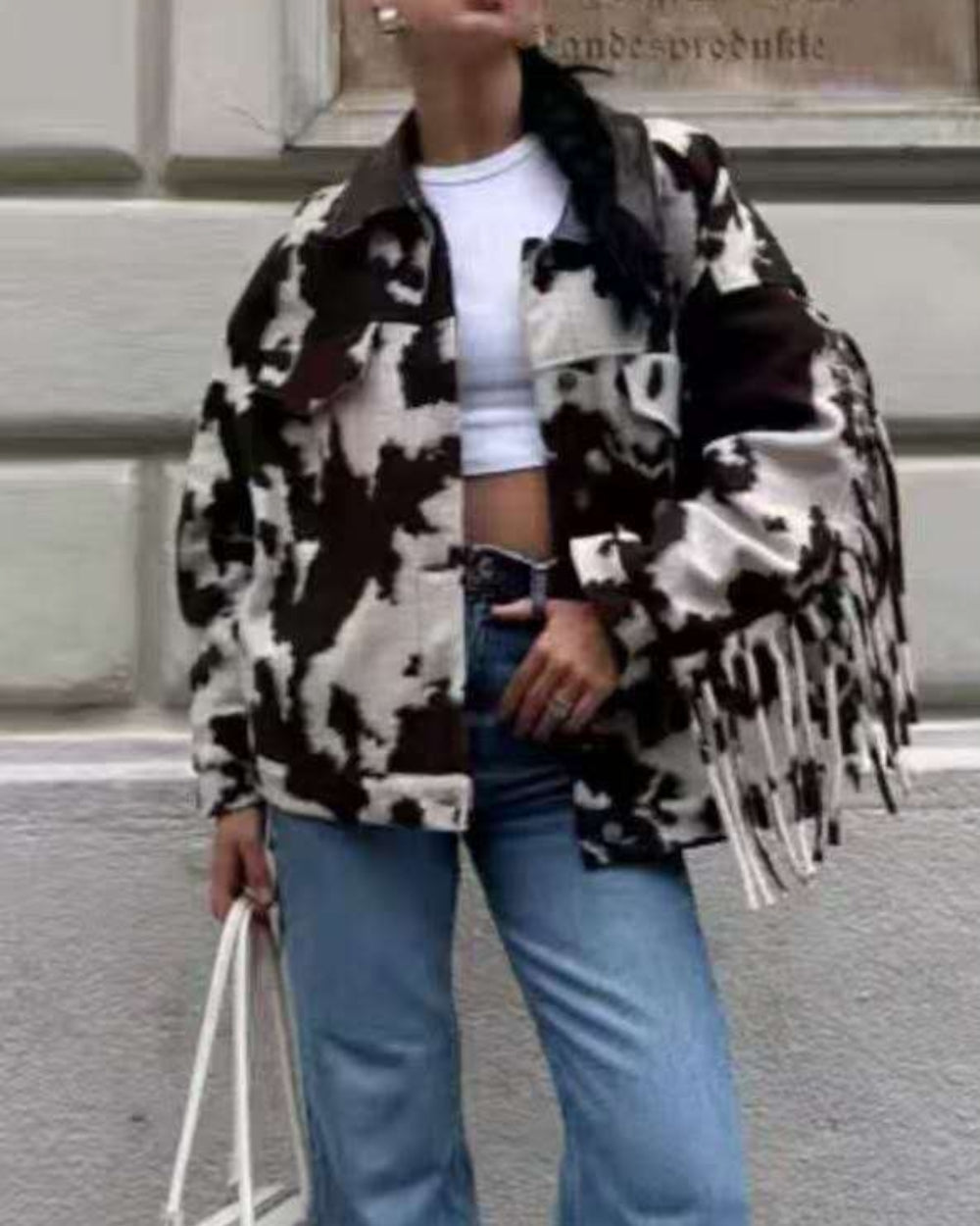 Cow Print Fringe Jacket - Zilvina