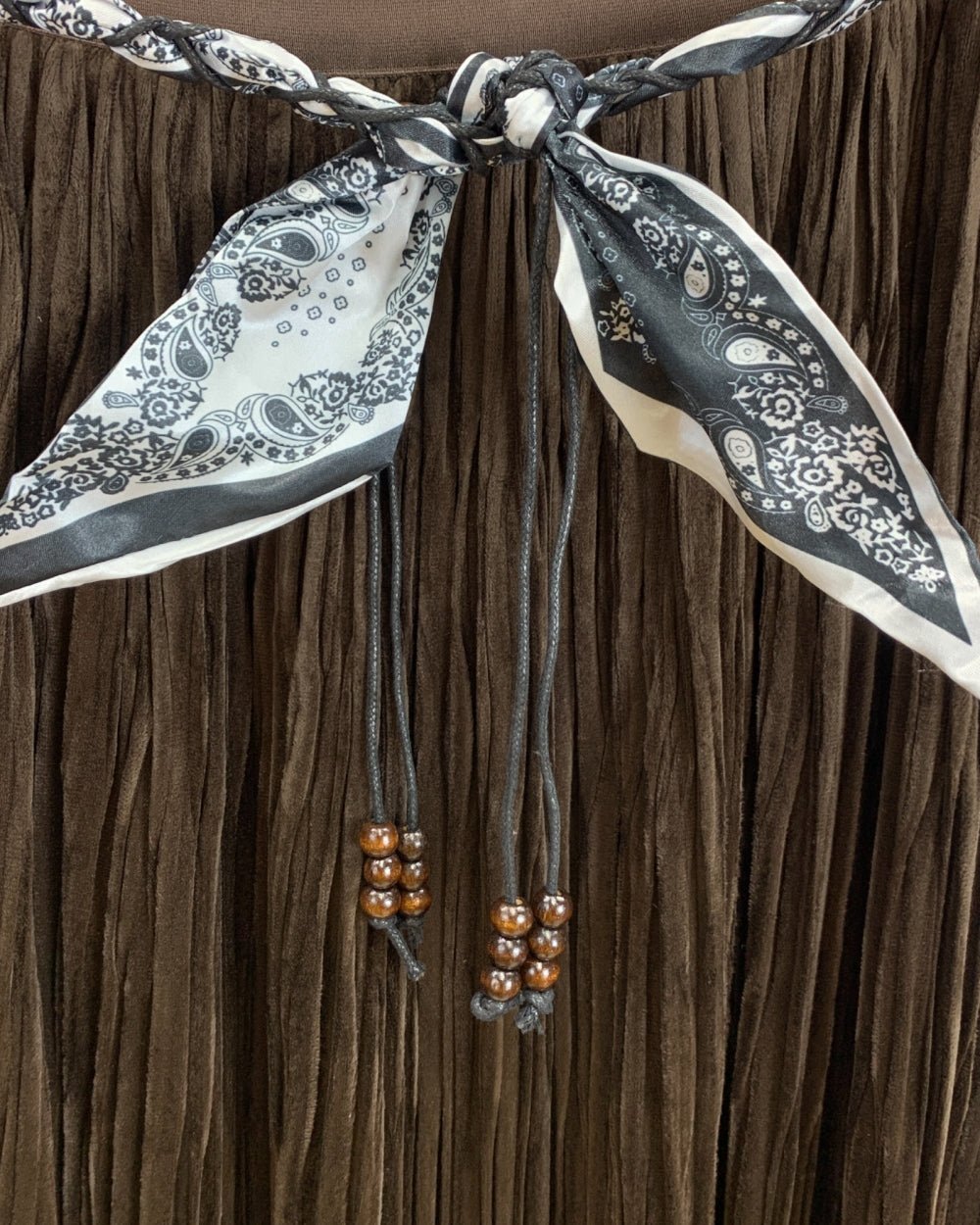 Crinkled Boho Maxi Skirt with Scarf Tie - Zilvina