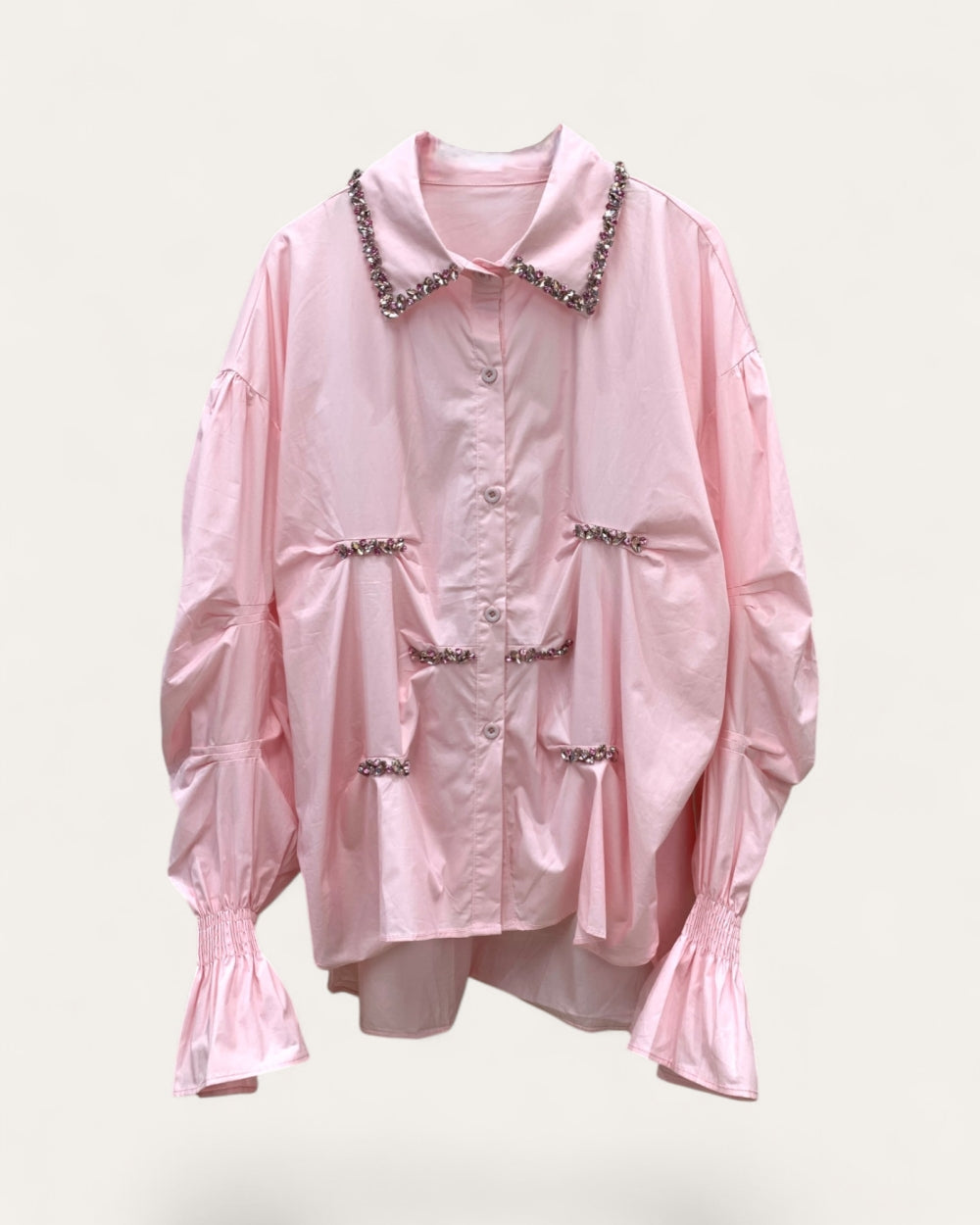 Crystal - Trimmed Ruched Blouse - Zilvina