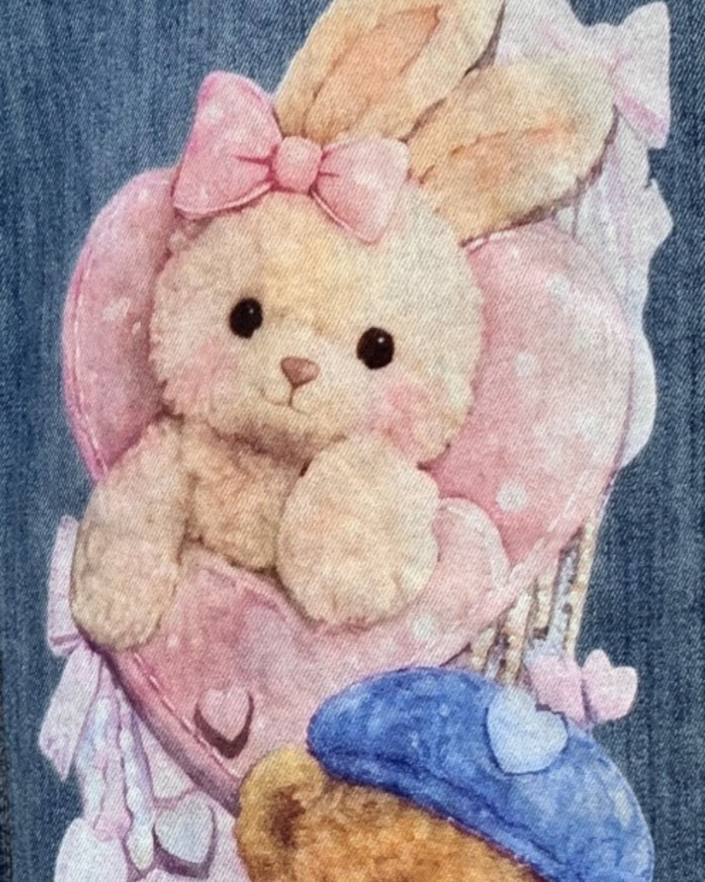 Cute Teddy & Bunny Print Stretch Jeans - Zilvina