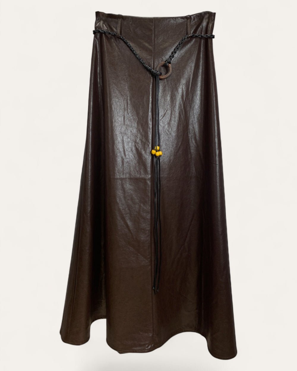 Dark Brown Faux Leather Maxi Skirt - Zilvina