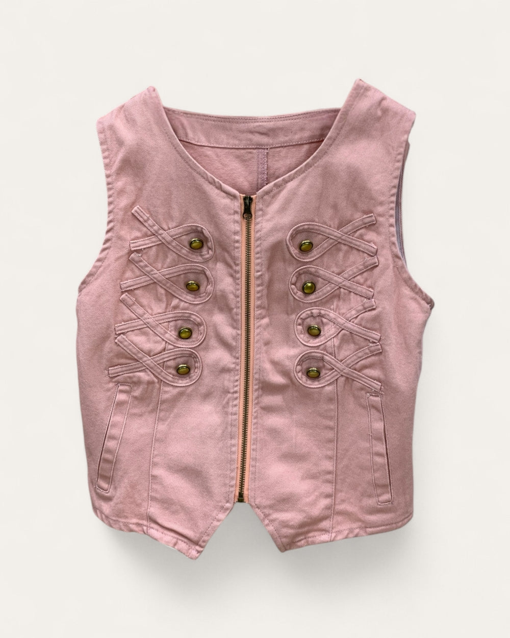 Decorative Trim Zip-Up Vest - Zilvina