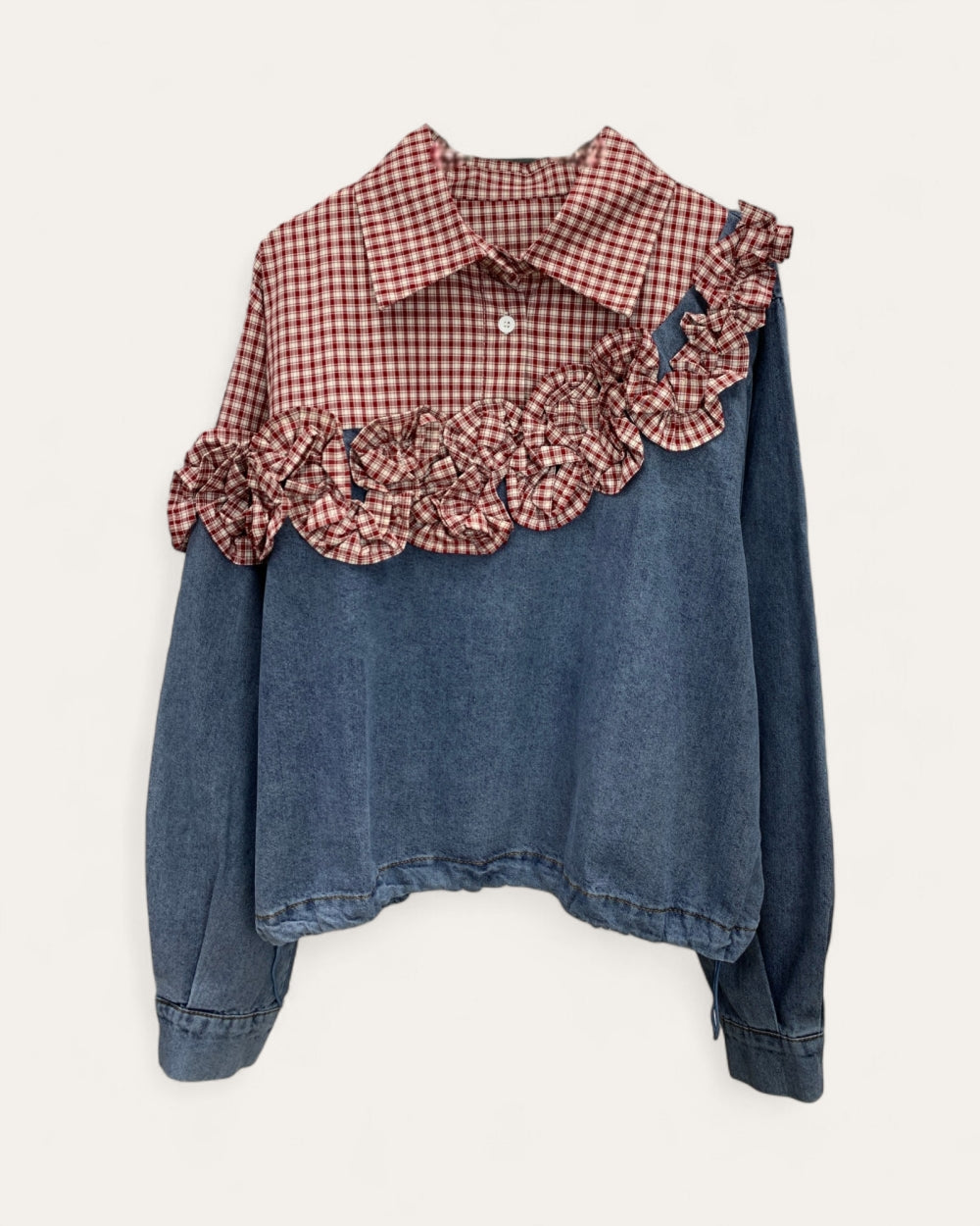 Denim Gingham Ruffle Top - Zilvina