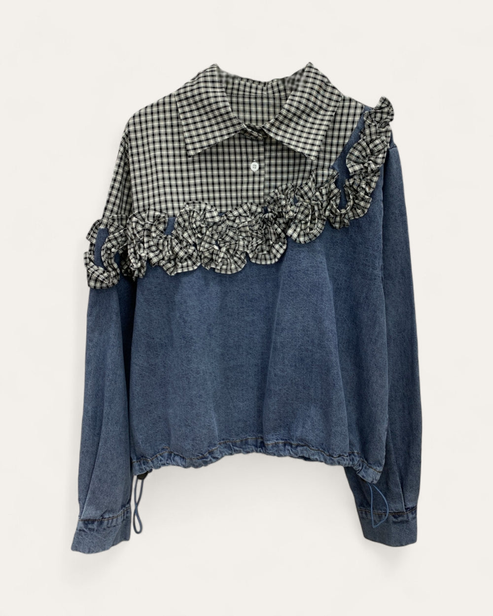Denim Gingham Ruffle Top - Zilvina