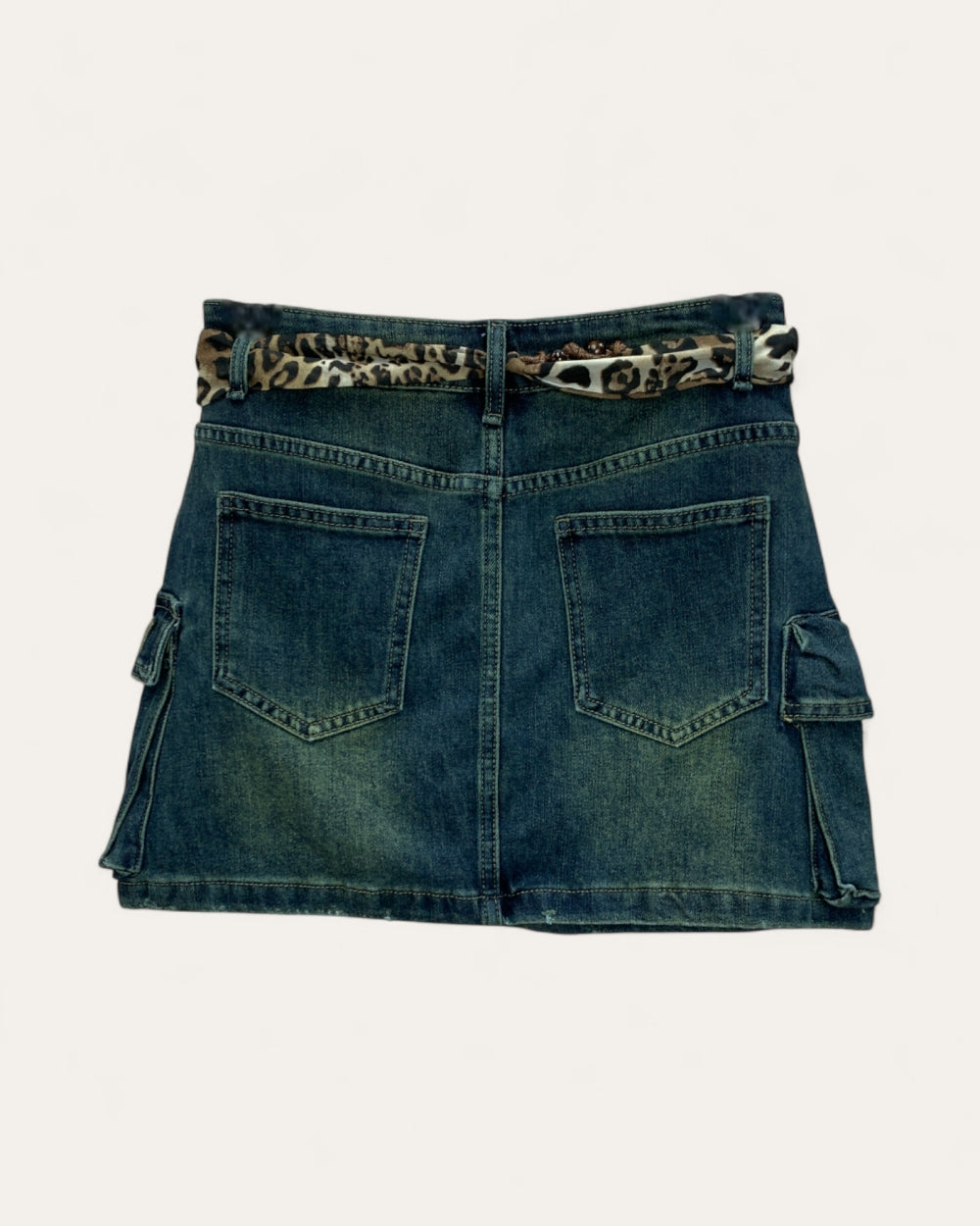 Denim Mini Cargo Skirt with Scarf Belt - Zilvina