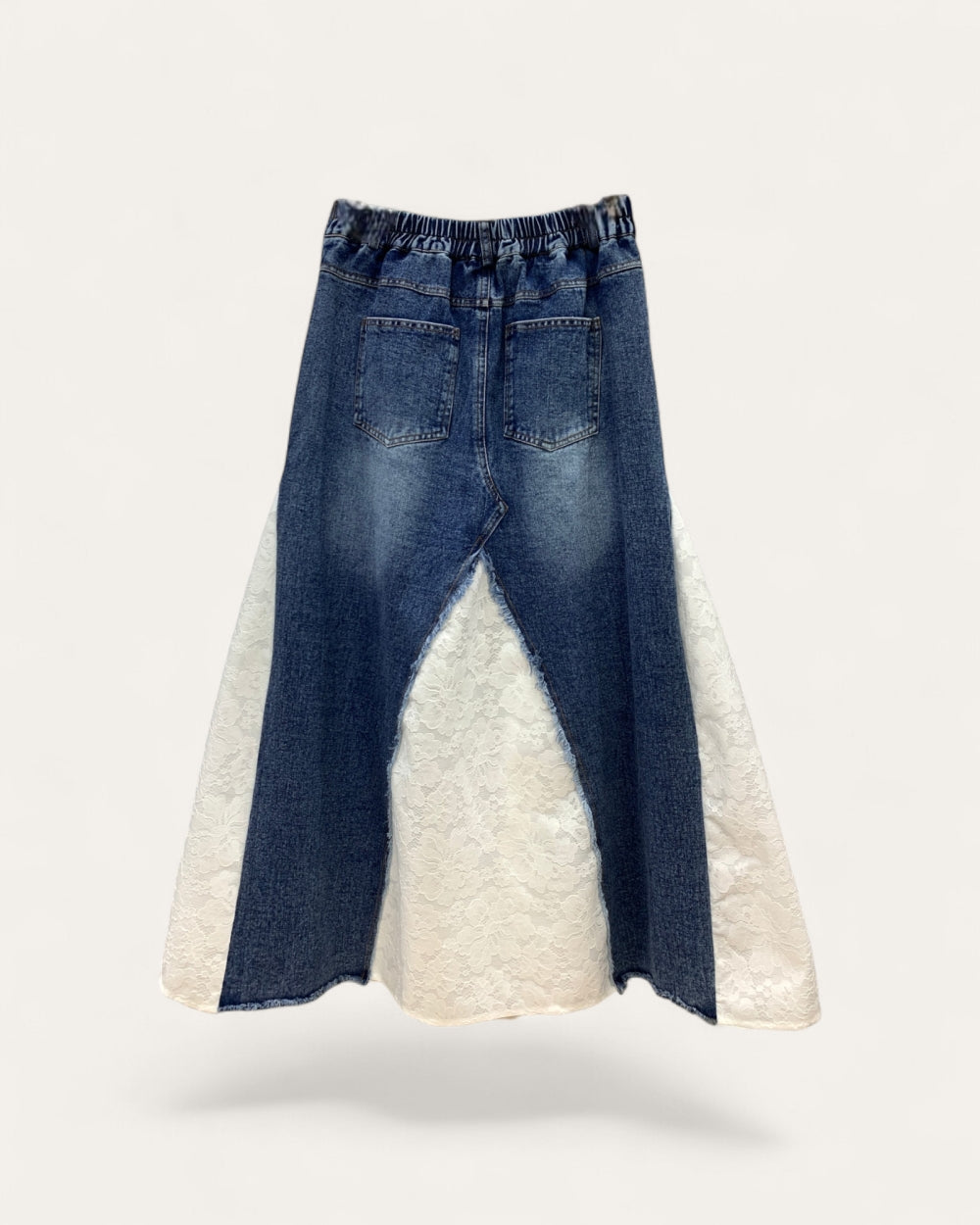 Denim Panel Contrast Maxi Skirt - Zilvina