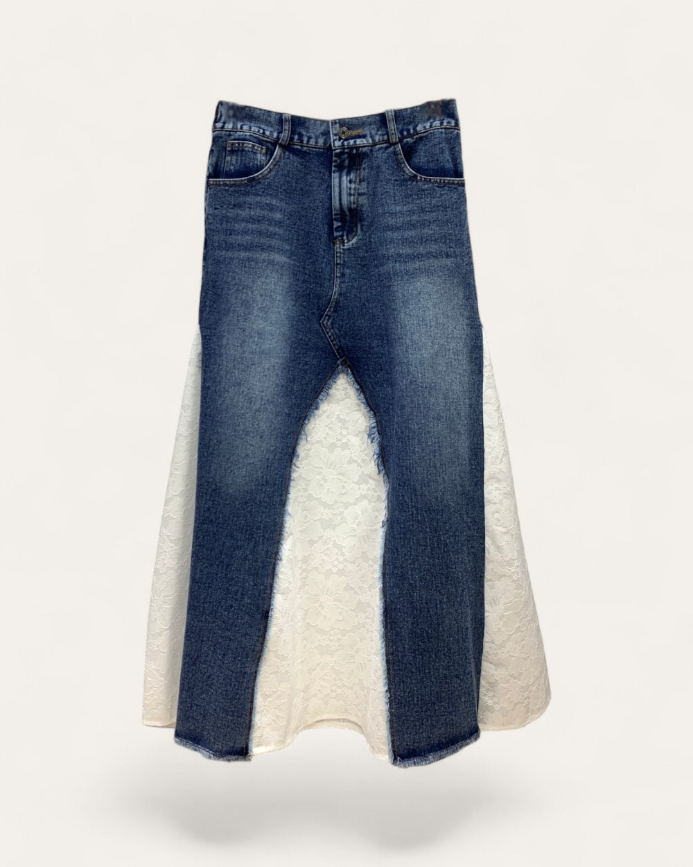 Denim Panel Contrast Maxi Skirt - Zilvina