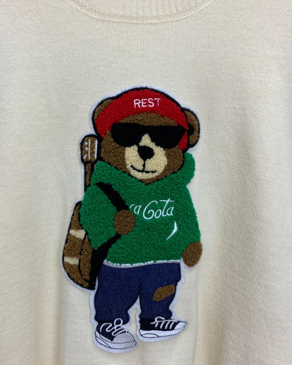 Denim - Sleeve Teddy Embroidered Knit Sweater - Zilvina