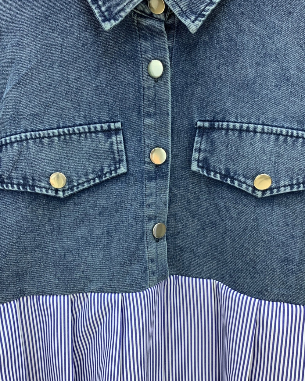 Denim Stripe Peplum Shirt - Zilvina