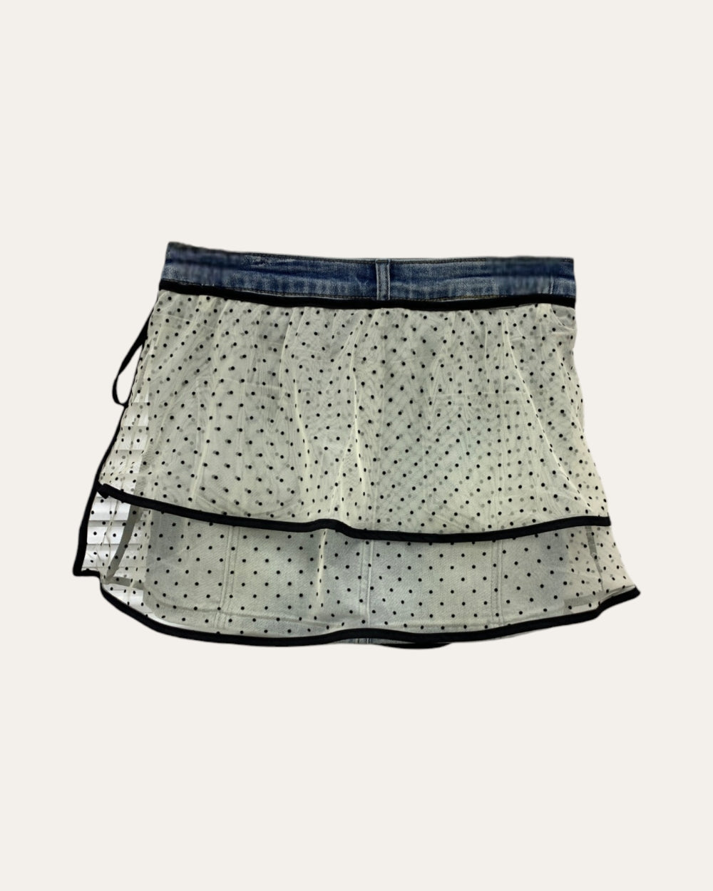 Denim Waist Polka Dot Mesh Skirt - Zilvina