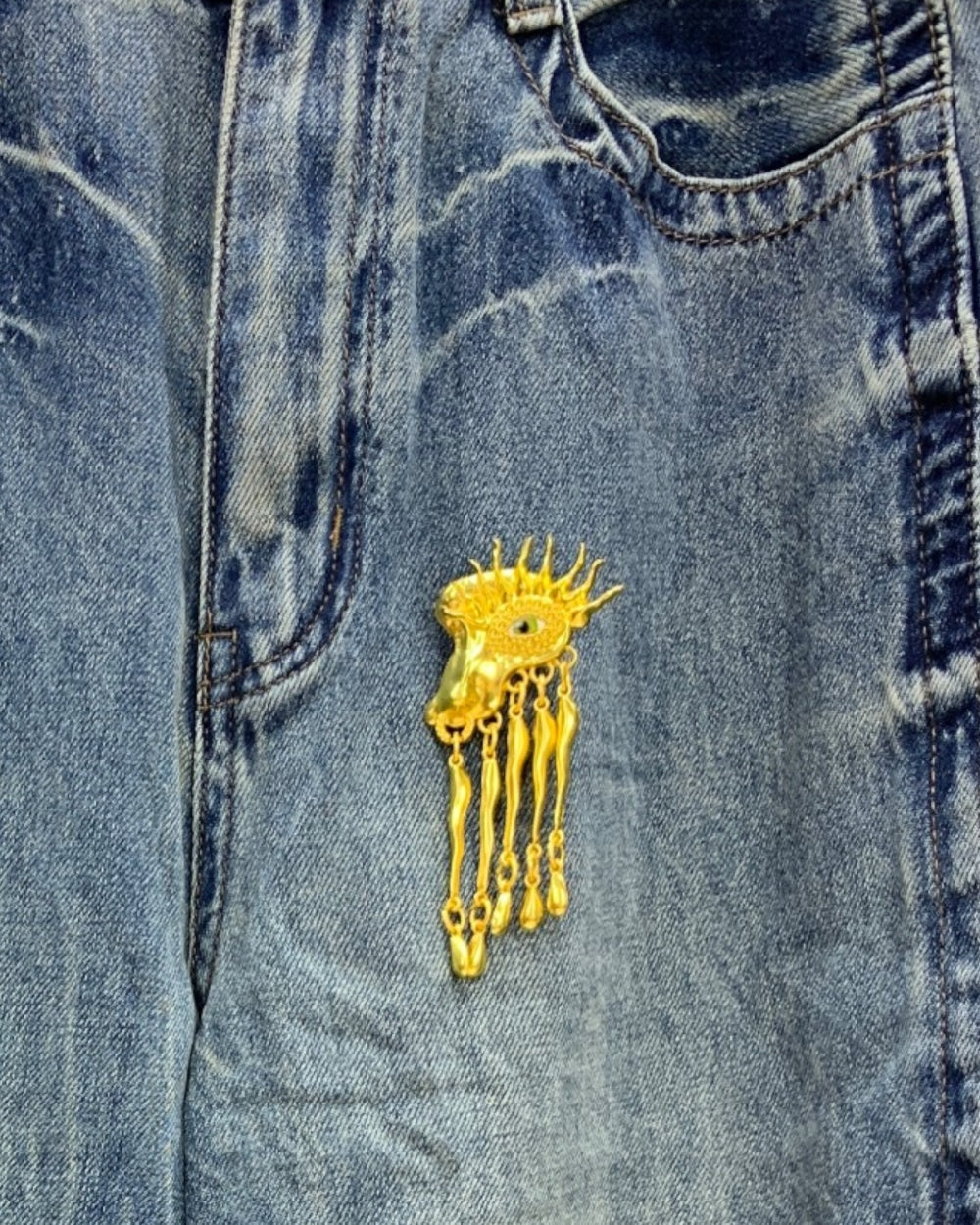 Distressed Embellished Wide Leg Jeans - Zilvina