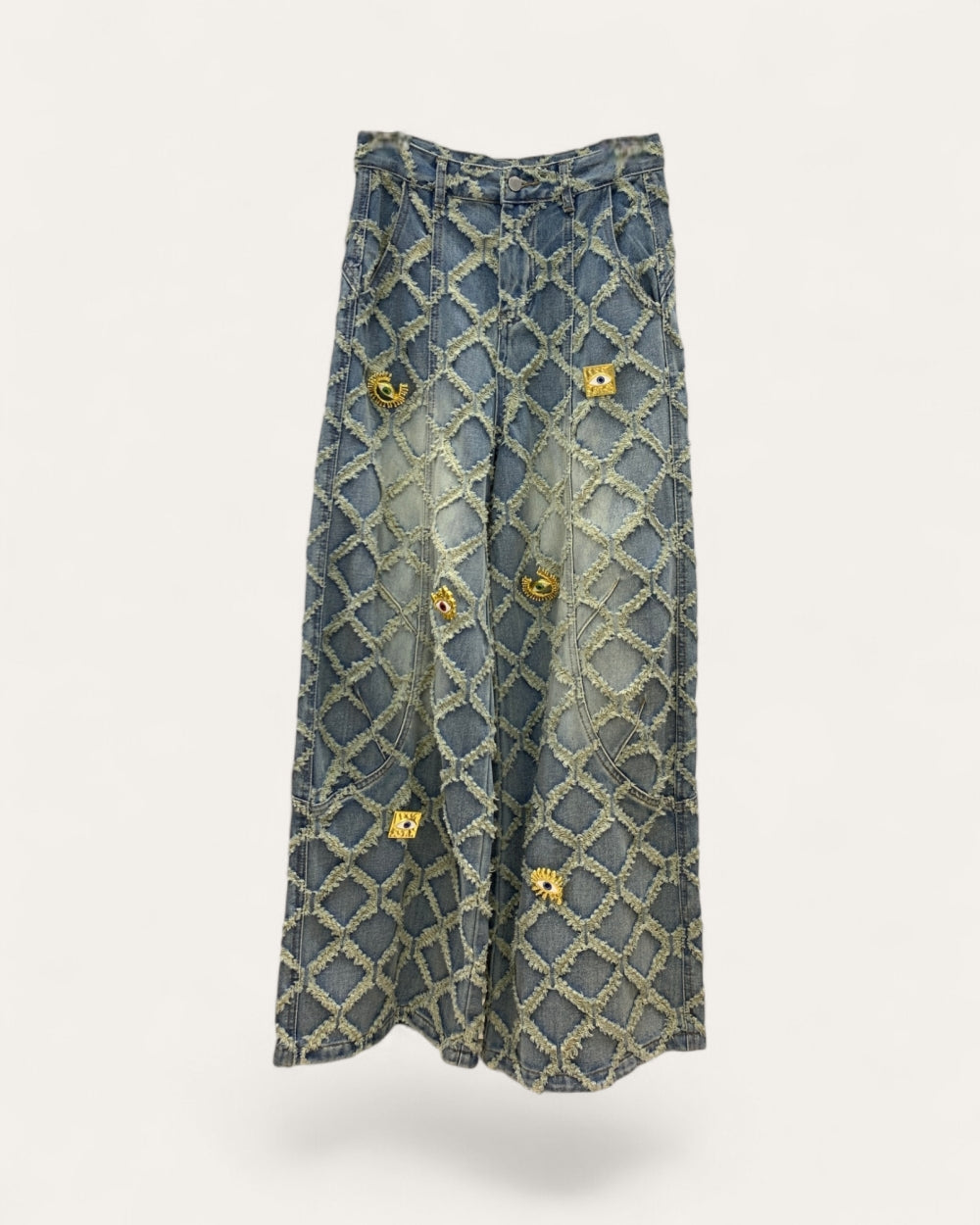 Distressed Lattice Wide - Leg Jeans - Zilvina