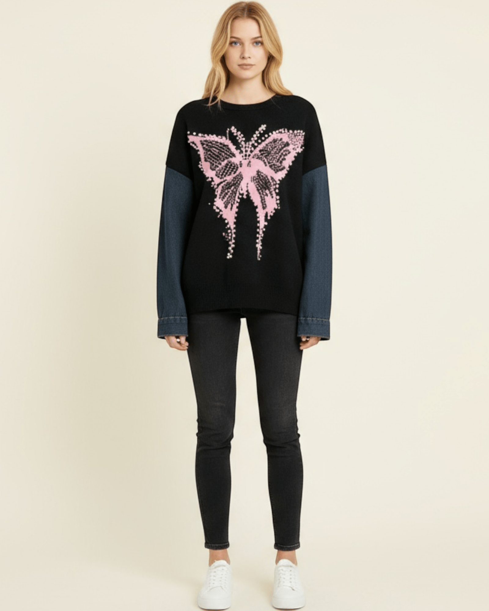 Embellished Butterfly Knit Sweater - Zilvina