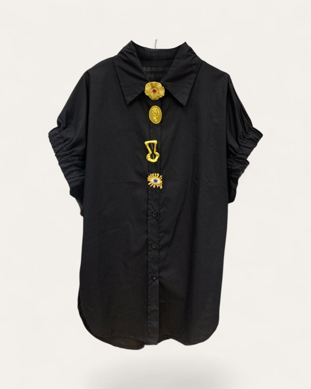 Embellished Button Shirt Top - Zilvina