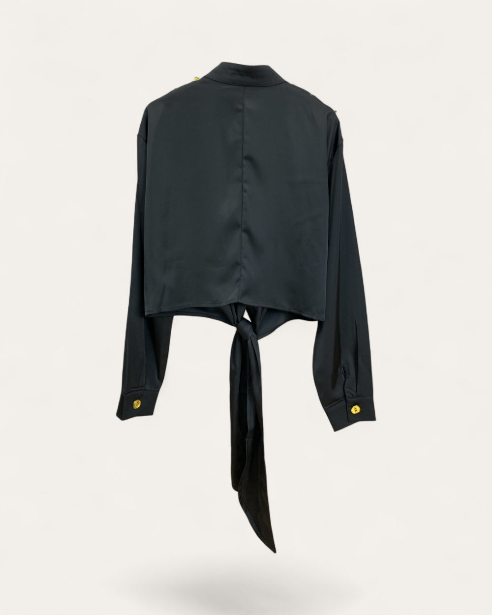 Embellished Button Tie - Front Long Sleeve Blouse - Zilvina