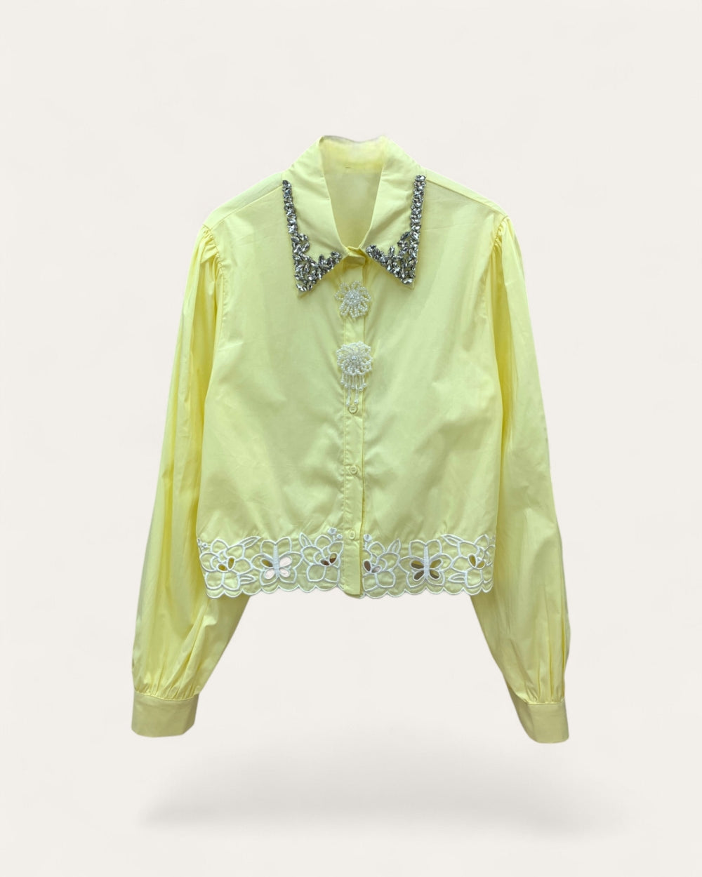 Embellished Collar Button Shirt - Zilvina
