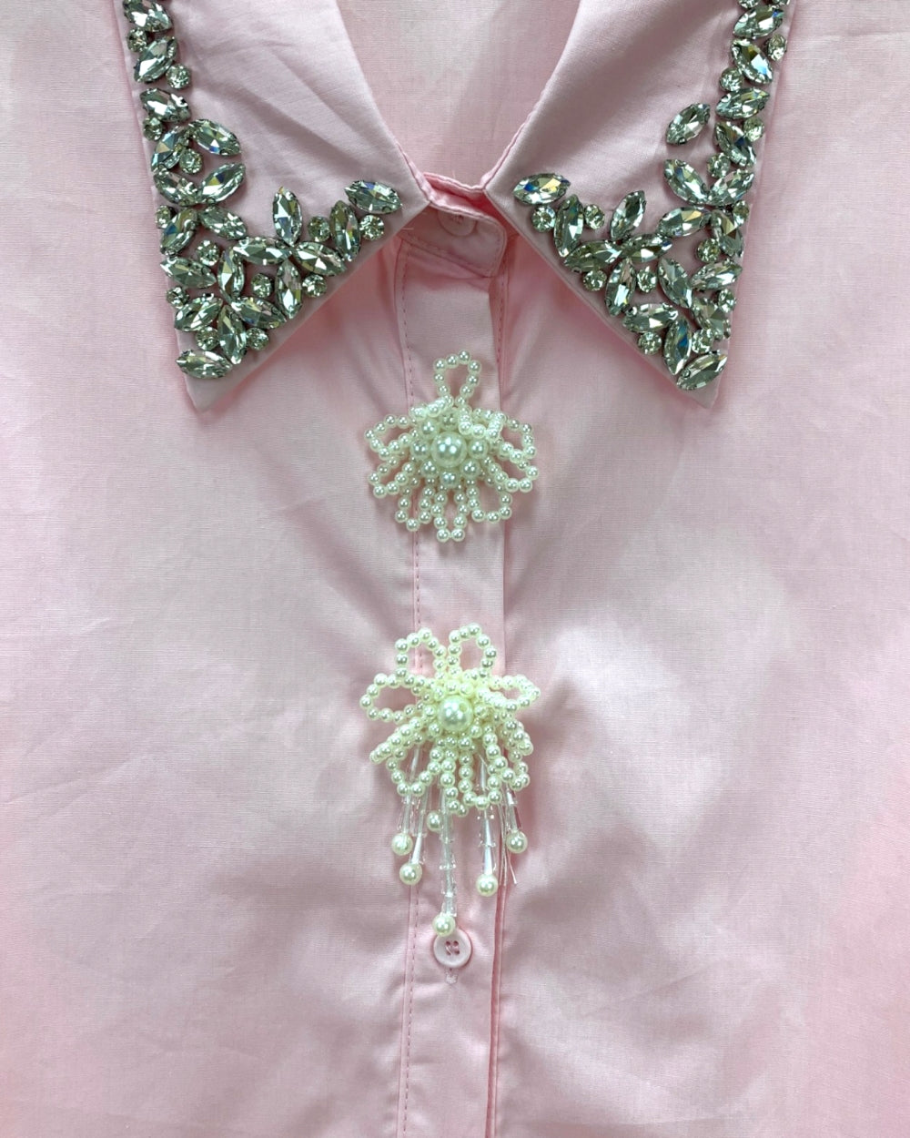 Embellished Collar Button Shirt - Zilvina