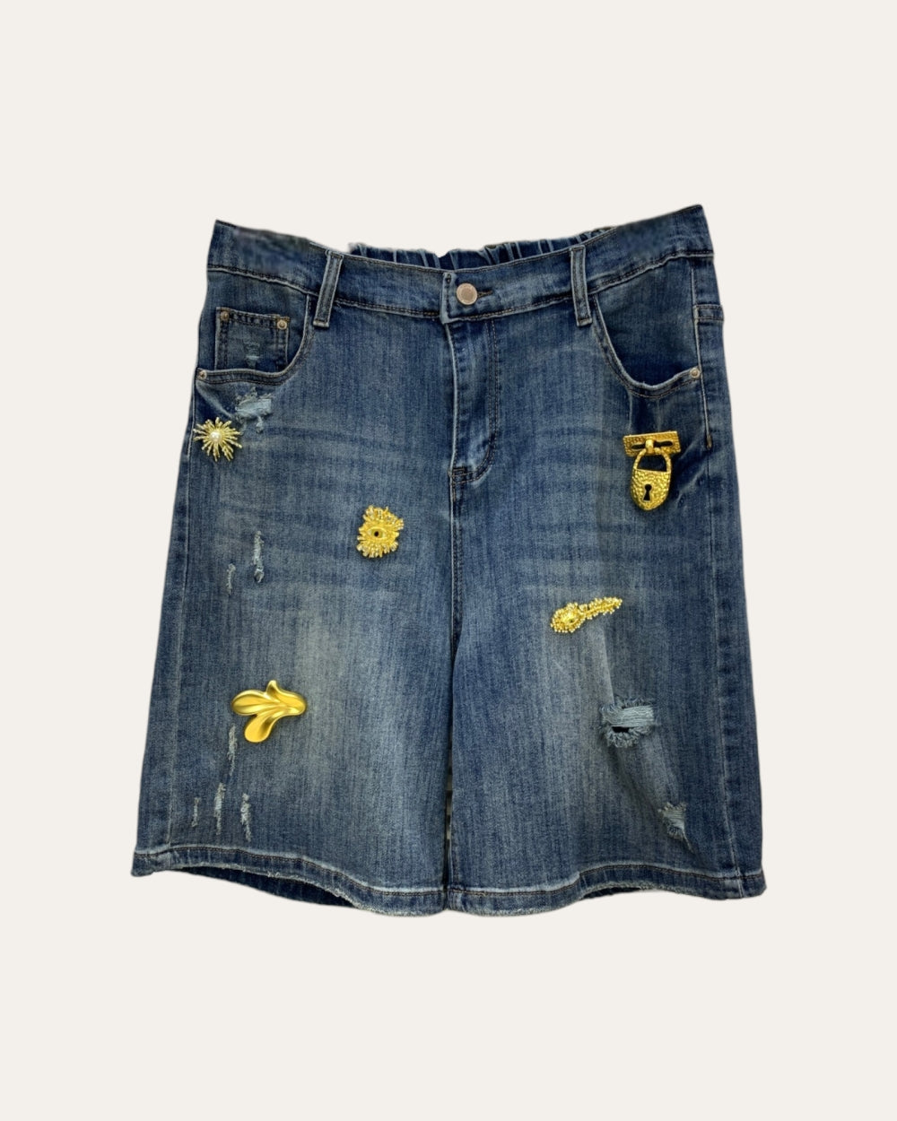 Embellished Denim Shorts - Zilvina