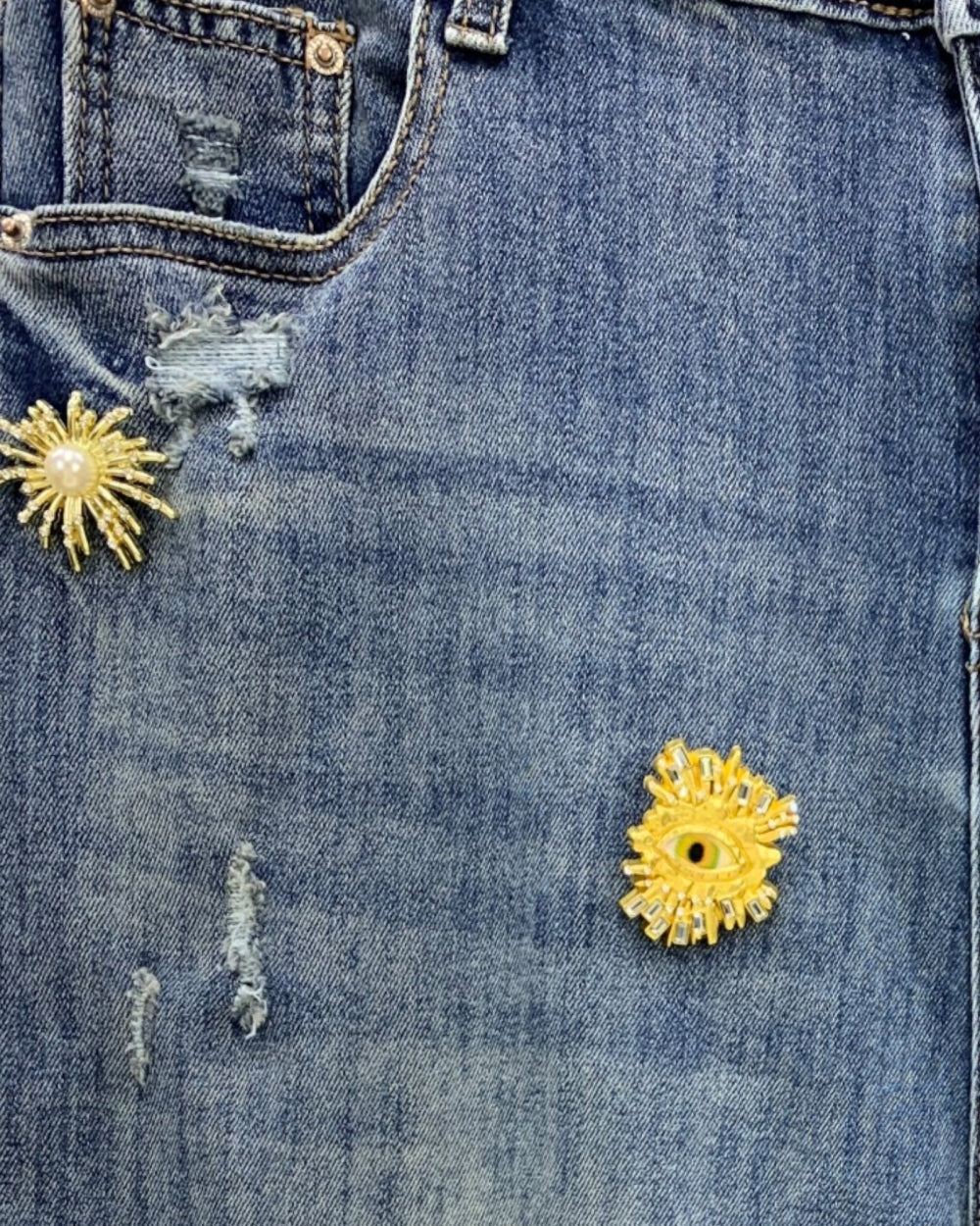 Embellished Denim Shorts - Zilvina