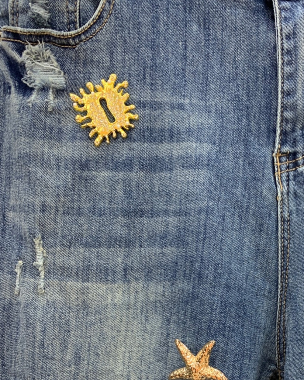 Embellished Denim Shorts - Zilvina