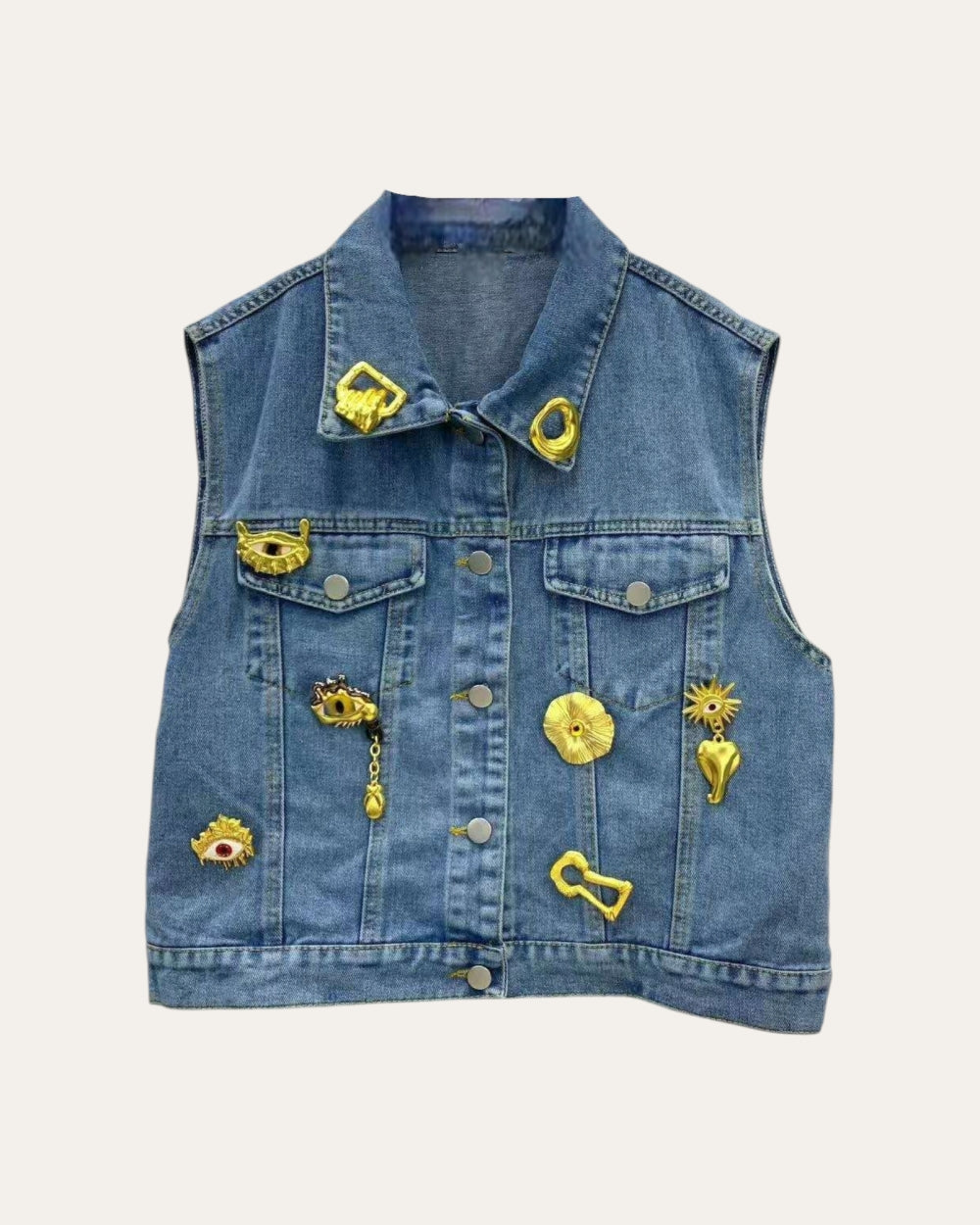 Embellished Denim Vest - Zilvina