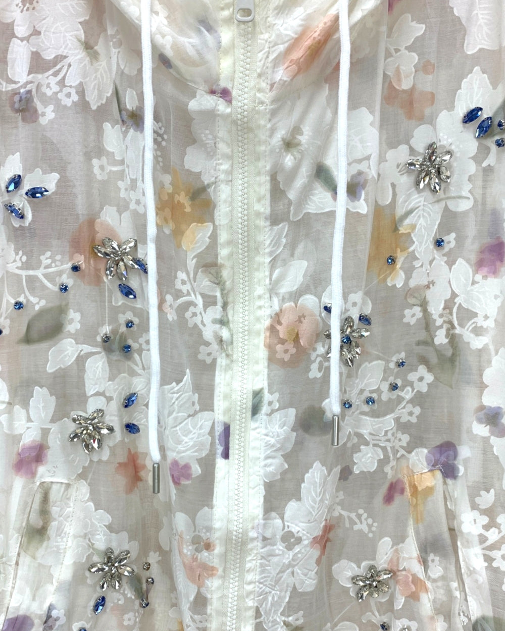 Embellished Floral Sheer Hooded Jacket - Zilvina