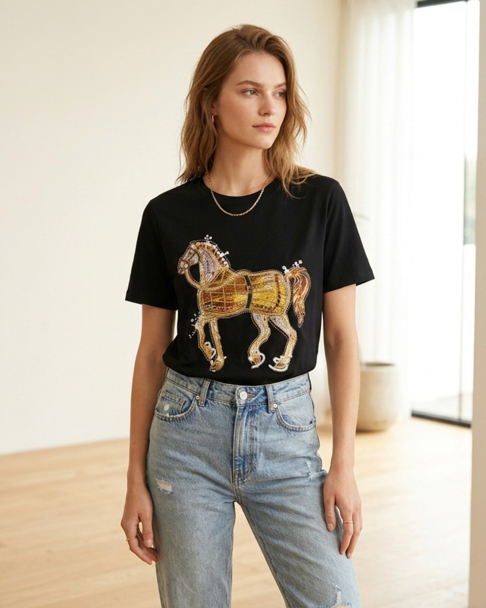 Embellished Horse Graphic Tee - Zilvina