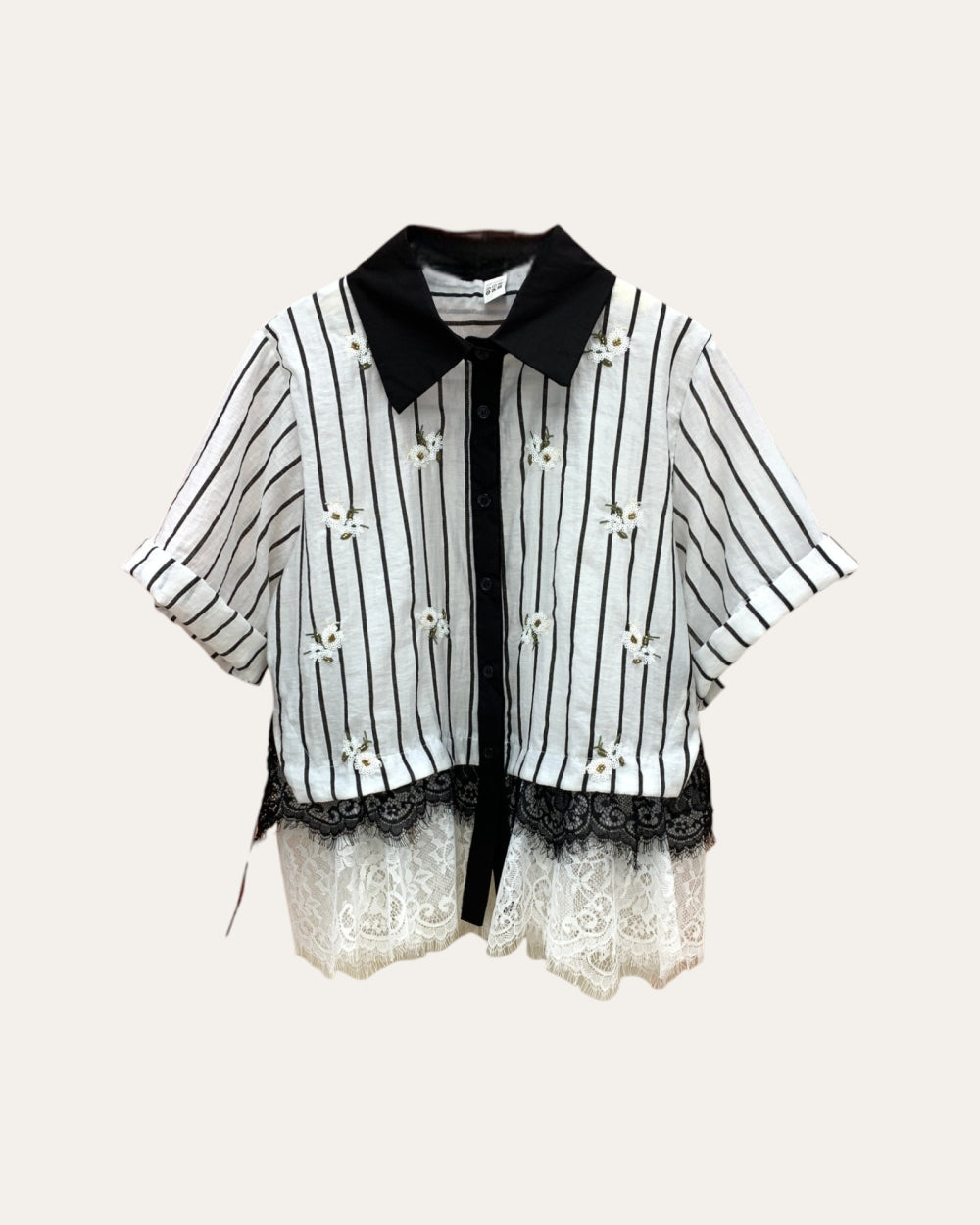 Embellished Lace - Hem Shirt Blouse - Zilvina