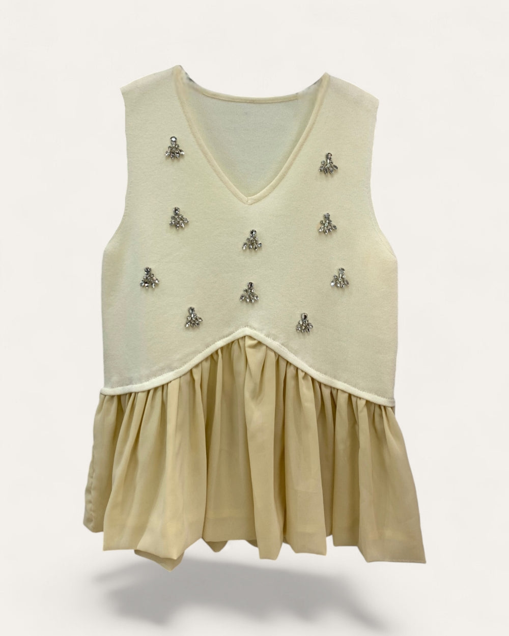 Embellished Peplum Knit Tank Top - Zilvina
