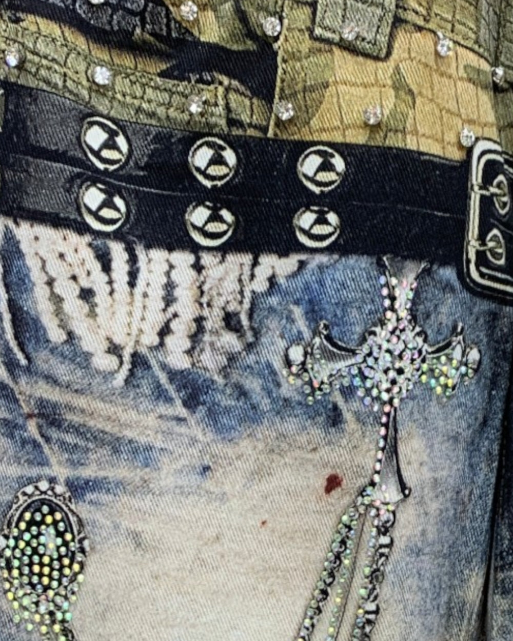 Embellished Punk Utility Wide Leg Jeans - Zilvina