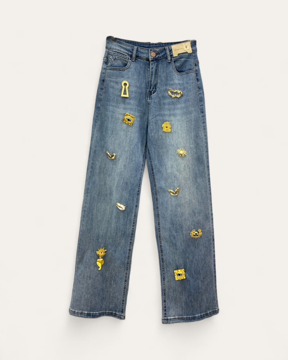 Embellished Straight Leg Denim Jeans - Zilvina