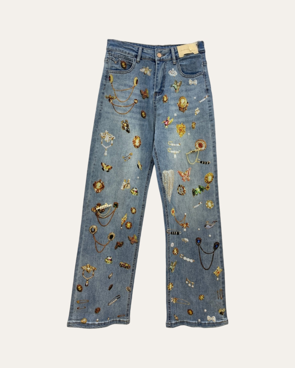 Embellished Straight - Leg Denim Jeans - Zilvina