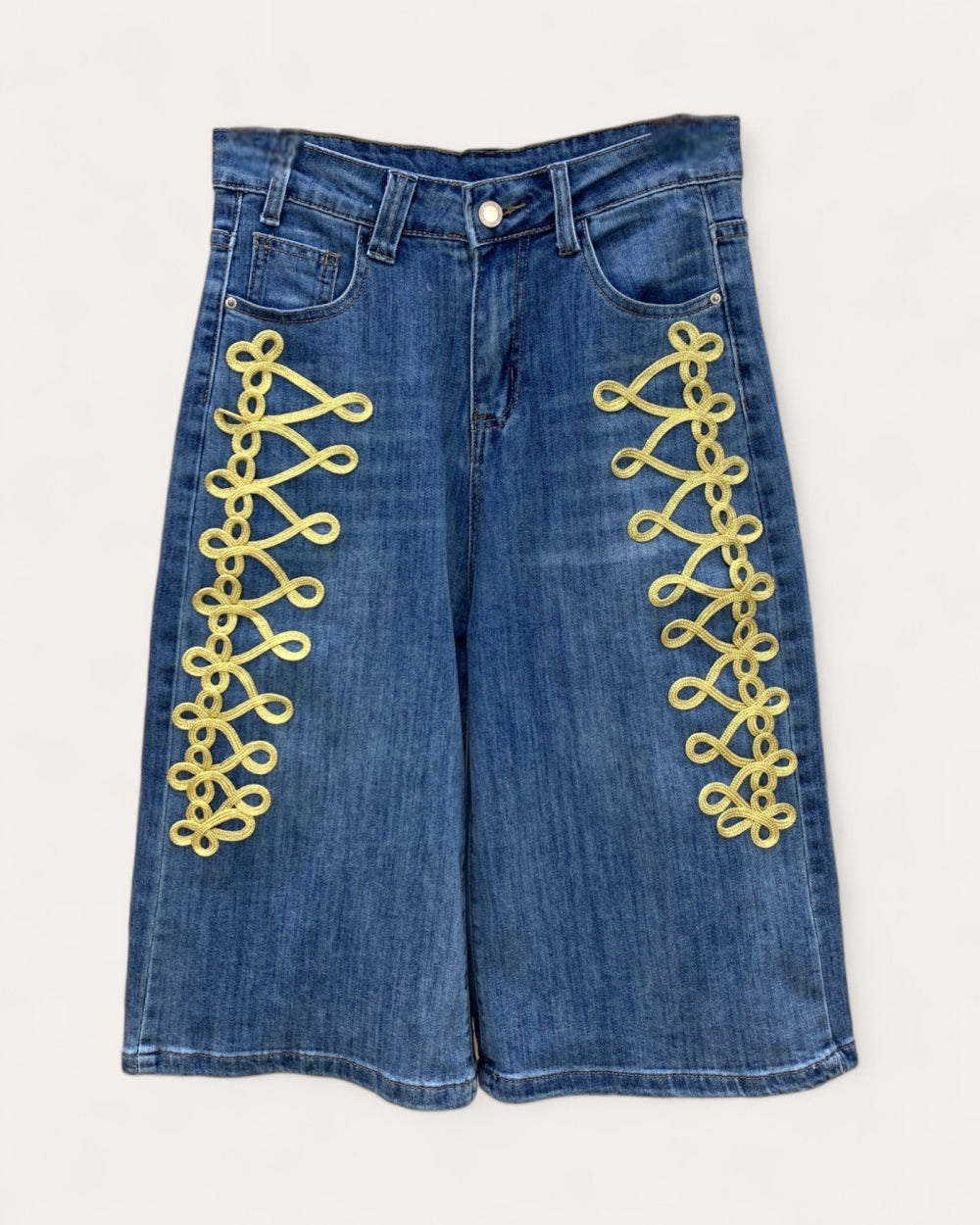 Embroidered Denim Bermuda Shorts - Zilvina