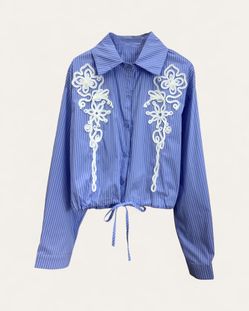 Embroidered Drawstring Shirt Jacket - Zilvina