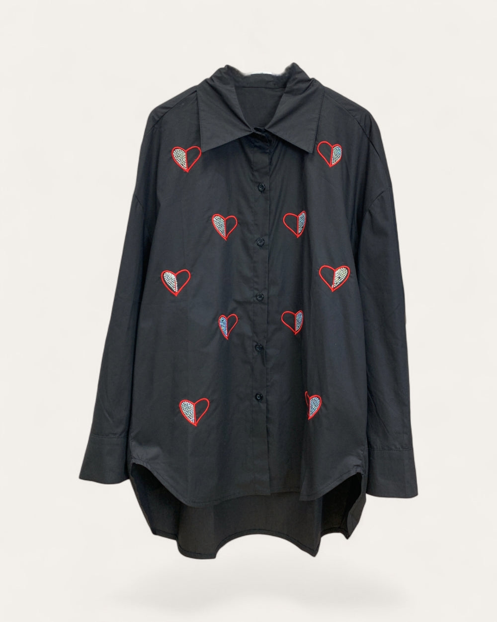 Embroidered Heart Longline Shirt - Zilvina