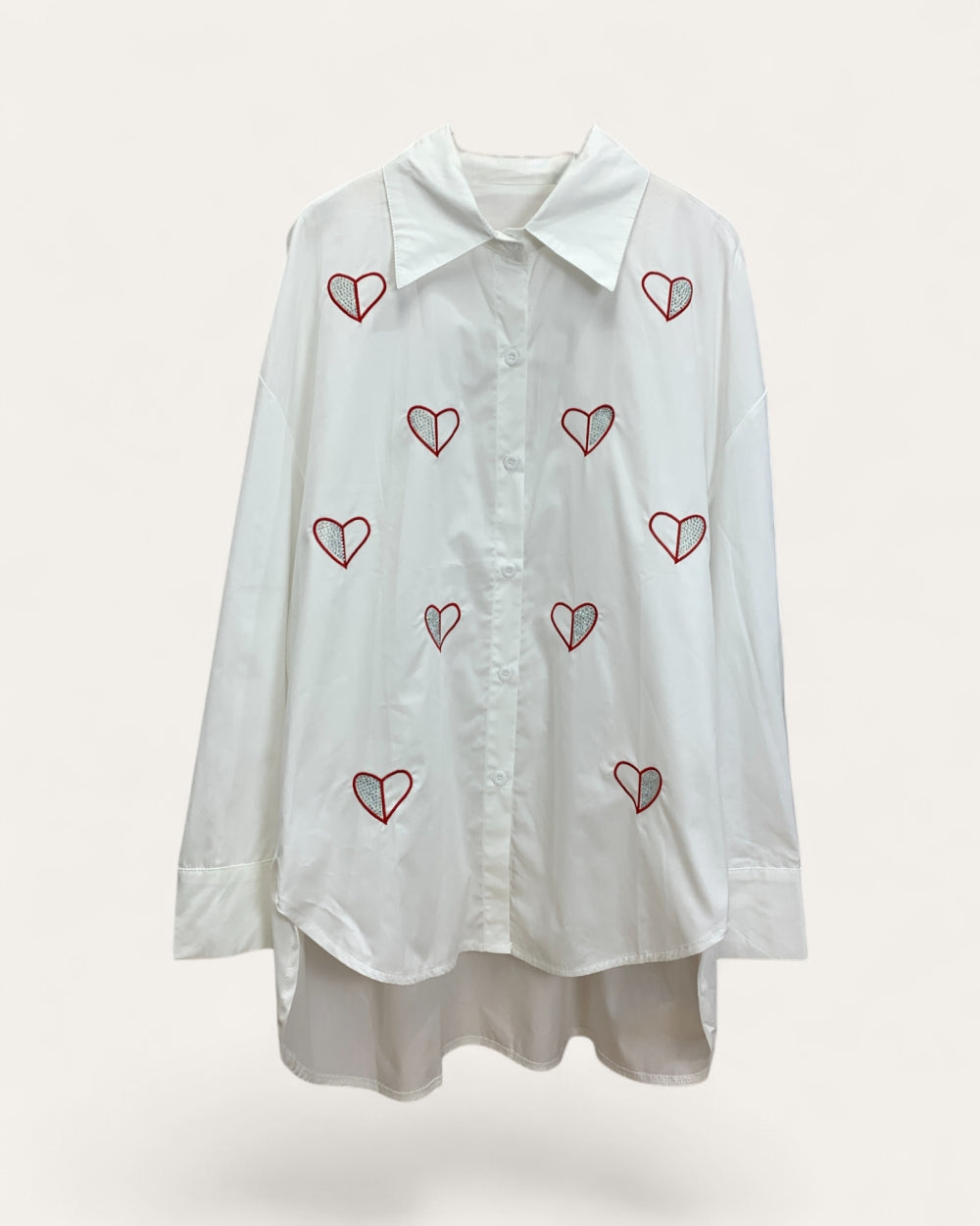 Embroidered Heart Longline Shirt - Zilvina