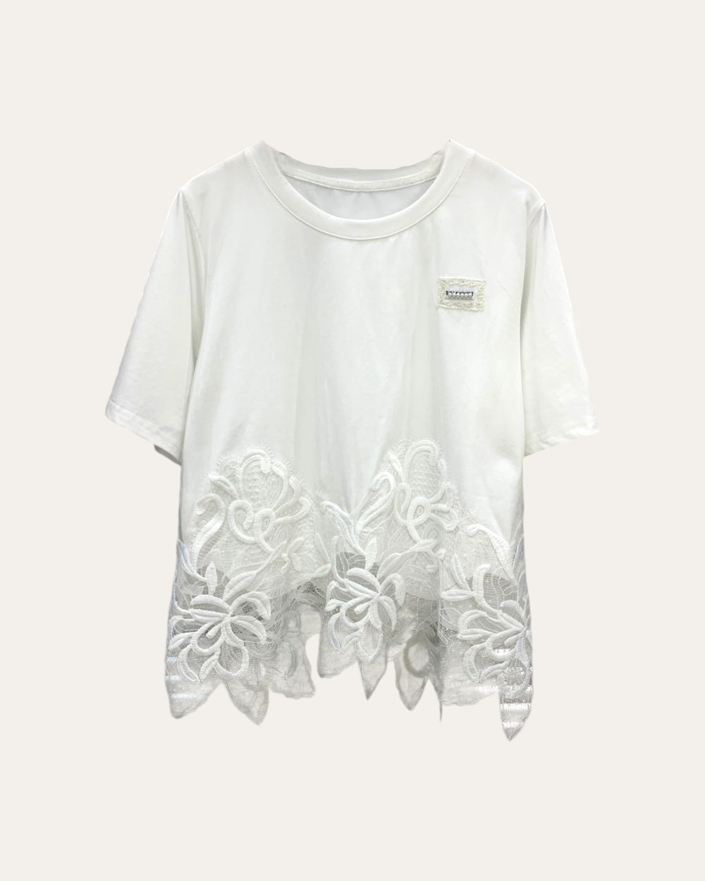 Embroidered Lace Hem Tee - Zilvina