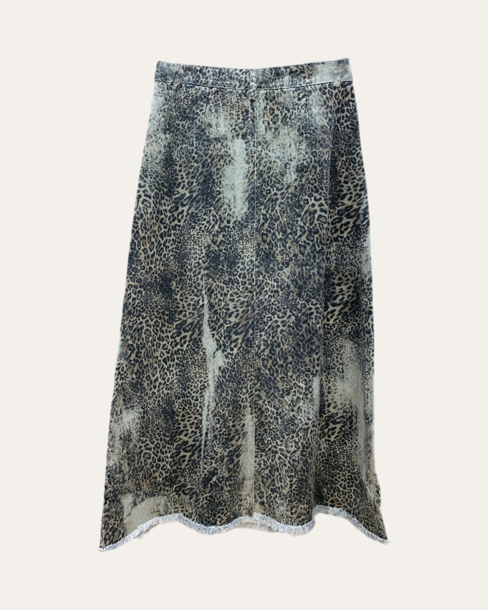 Faded Wild Leopard Denim Maxi Skirt - Zilvina