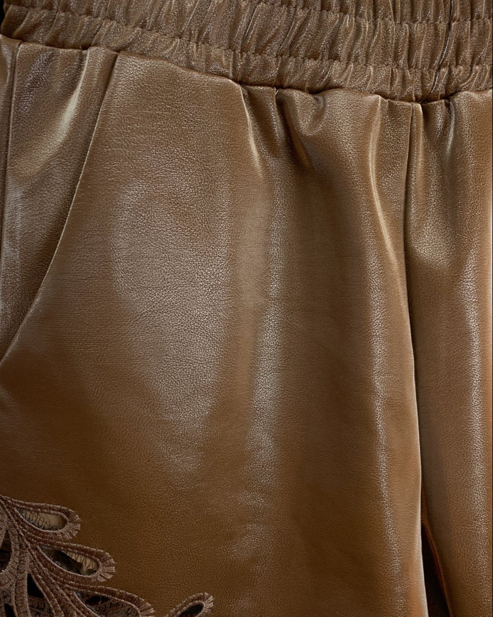 Faux Leather Shorts with Cutout Hem - Zilvina