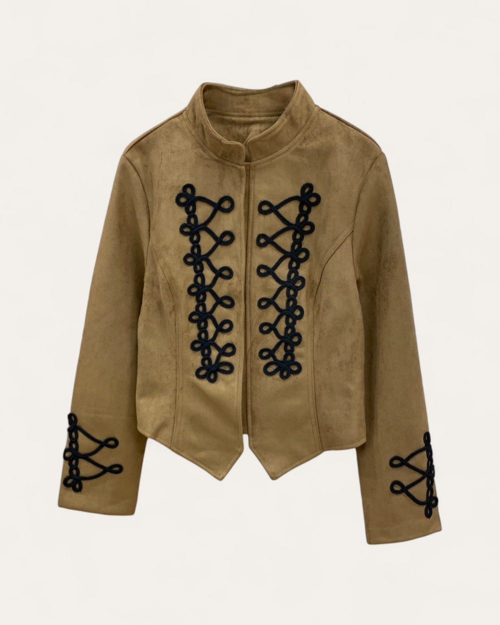 Faux Suede Military Trim Jacket - Zilvina