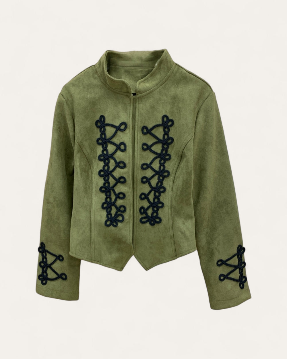 Faux Suede Military Trim Jacket - Zilvina