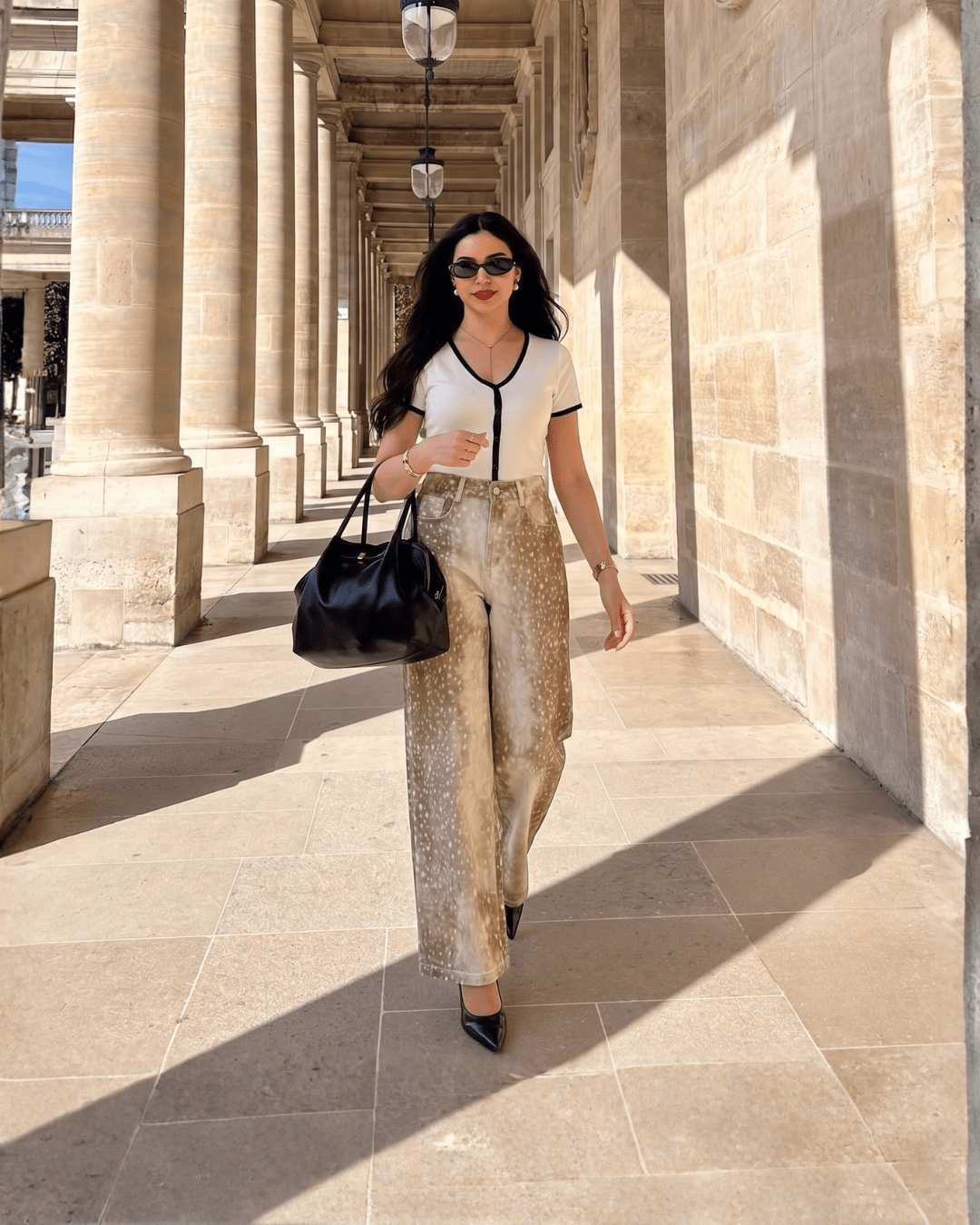 Fawn Print Wide-Leg Denim Pants - Zilvina