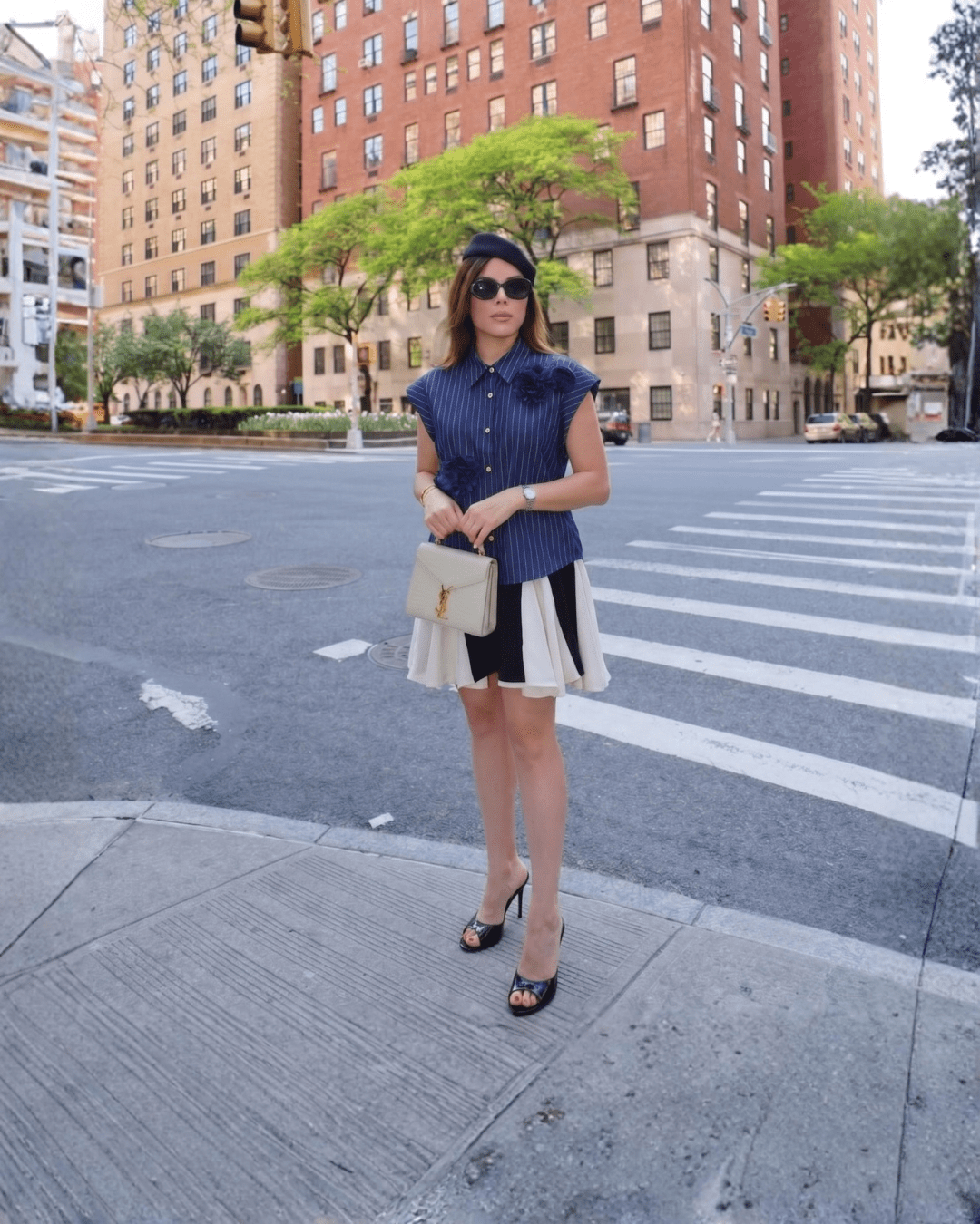 Floral Appliqué Pinstripe Blouse - Zilvina