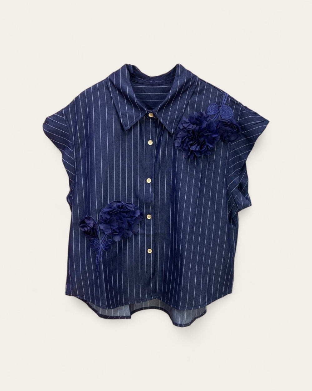Floral Appliqué Pinstripe Blouse - Zilvina