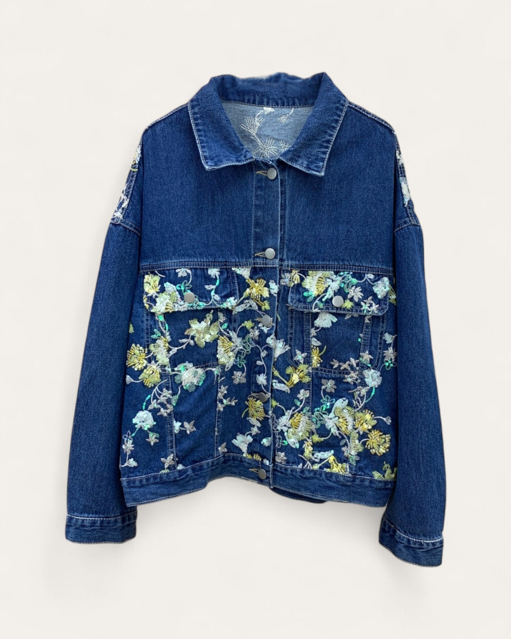 Floral Embroidered Denim Jacket - Zilvina