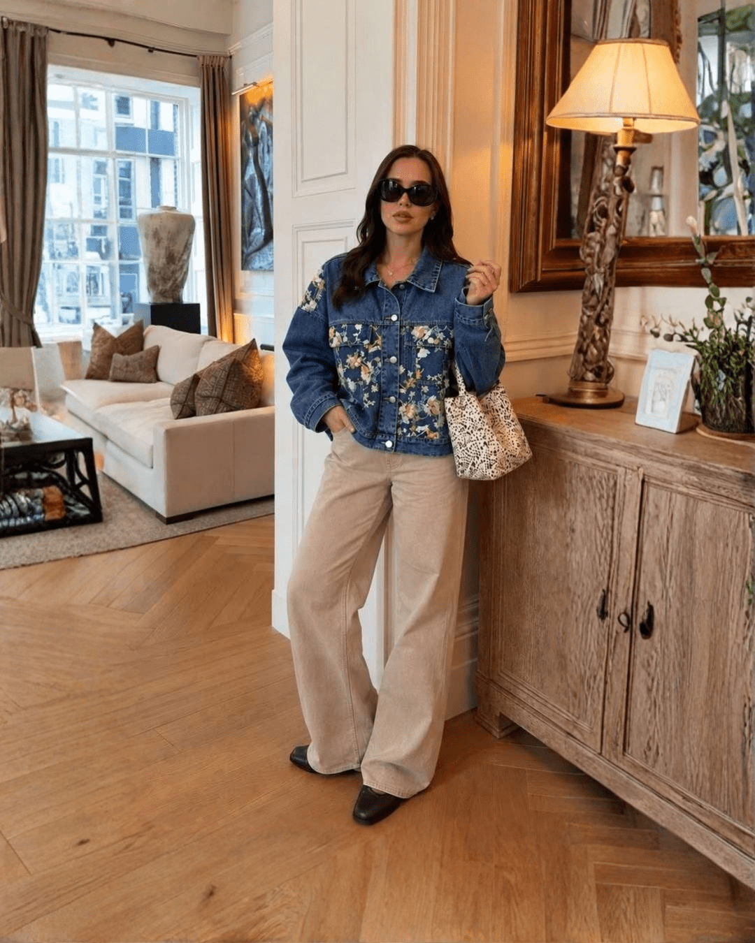 Floral Embroidered Denim Jacket - Zilvina