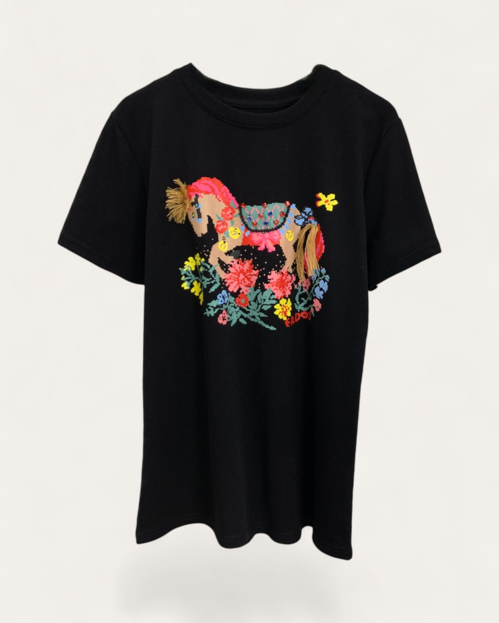Floral Horse Graphic Short Sleeve Tee - Zilvina
