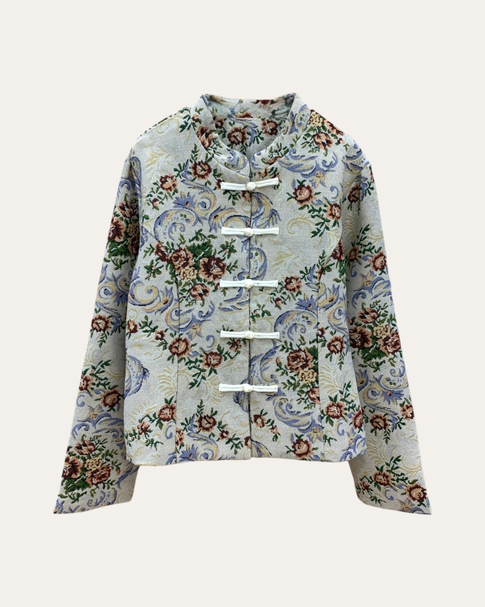 Floral Jacquard Frog Button Jacket - Zilvina