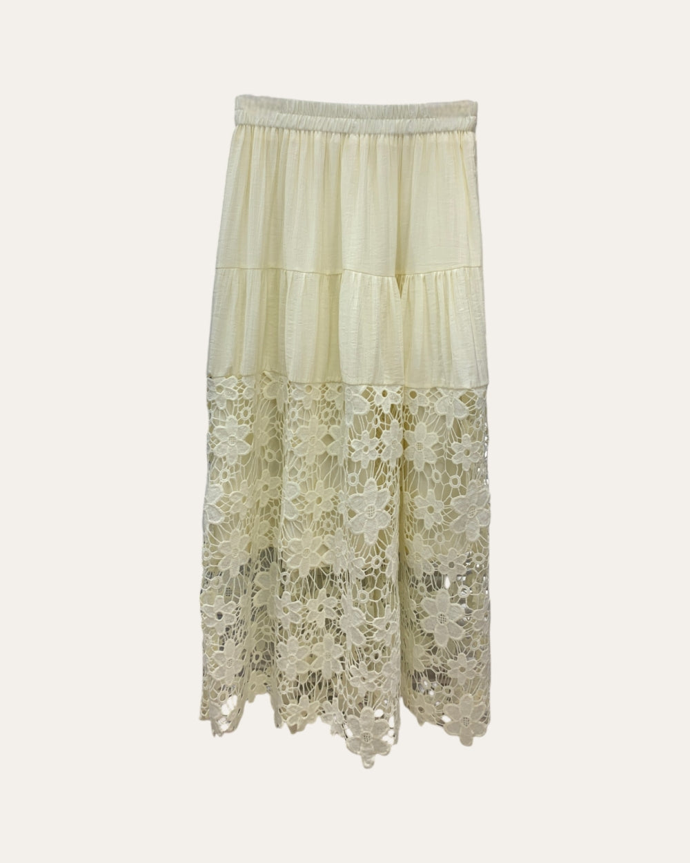 Floral Lace Panel Midi Skirt - Zilvina