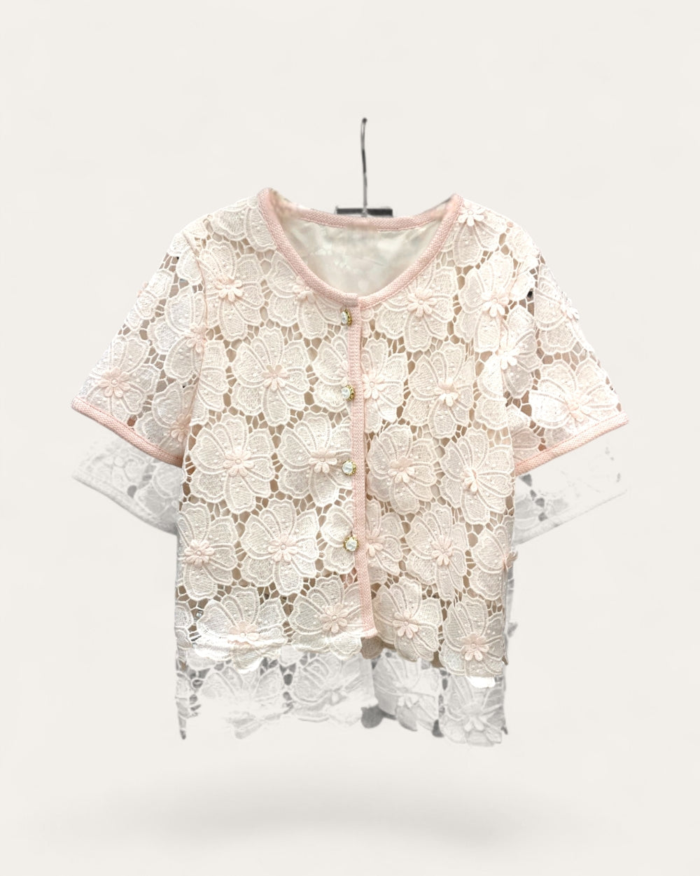 Floral Lace Short Sleeve Cardigan Top - Zilvina